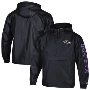 �`�����s�I�� ���f�B�[�X �g�b�v�X T�V���c �W���P�b�g Men's Champion Black Baltimore Ravens Packable Hooded Windbreaker Half-Zip Jacket Rav Black �u���b�N