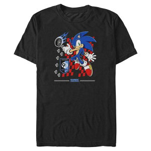 �A�j���L�����N�^�[ ���f�B�[�X �g�b�v�X T�V���c �g�[�� �O���t�B�b�N Licensed Character Big & Tall Sonic Thedgehog Est. 1991 Graphic Tee Black �u���b�N