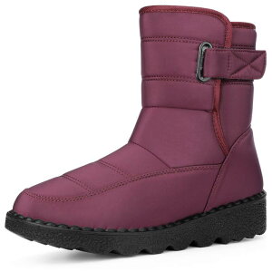 �A���O�� �P�[ ���f�B�[�X �V���[�Y �u�[�c�E���C���u�[�c ALLEGRA K Women's Pull on Adjustable Flat Snow Boots for Winter Burgundy �o�[�K���f�B