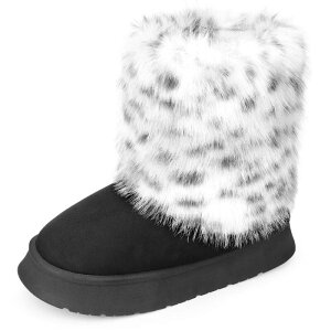 �A���O�� �P�[ ���f�B�[�X �V���[�Y �u�[�c�E���C���u�[�c ALLEGRA K Women's Faux Fur Flat Pull on Snow Boots for Winter Black �u���b�N