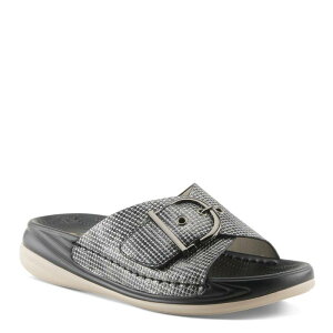 �t���N�T�X ���f�B�[�X �V���[�Y �T���_�� Flexus by Spring Step Brewer Women's Cushioned Flat Slide Sandals Black Metallic �u���b�N