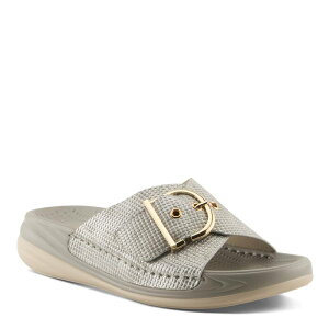 �t���N�T�X ���f�B�[�X �V���[�Y �T���_�� Flexus by Spring Step Brewer Women's Cushioned Flat Slide Sandals Gray Metallic �O���[