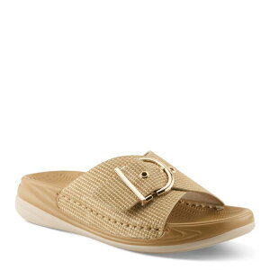 �t���N�T�X ���f�B�[�X �V���[�Y �T���_�� Flexus by Spring Step Brewer Women's Cushioned Flat Slide Sandals Tan Metallic �^��