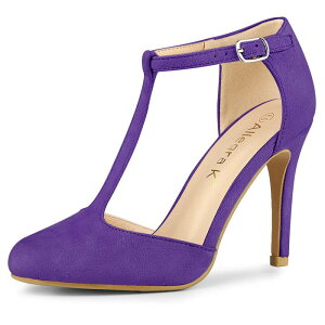 �A���O�� �P�[ ���f�B�[�X �V���[�Y �p���v�X �q�[�� ALLEGRA K Women's Rounded Toe Stiletto Heel T-Strap Dress Pumps Purple �p�[�v��