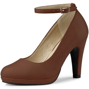 �A���O�� �P�[ ���f�B�[�X �V���[�Y �p���v�X �A���N�� �q�[�� ALLEGRA K Women's Round Toe Stiletto Heels Ankle Strapumps Dark Brown �u���E��
