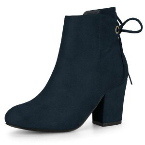�A���O�� �P�[ ���f�B�[�X �V���[�Y �u�[�c�E���C���u�[�c �A���N�� ���[�X �q�[�� ALLEGRA K Women's Round Toe Block Heel Zipper Lace Up Ankle Boots Navy Blue �l�C�r�[