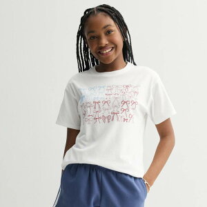 �G�X�I�[ ���f�B�[�X �g�b�v�X T�V���c �v���X�T�C�Y �O���t�B�b�N Girls 7-20 SO Short Sleeve Oversized Graphic Tee in Regular & Plusize Bow Flag