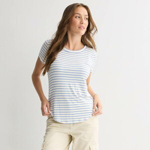 �G�X�I�[ ���f�B�[�X �g�b�v�X T�V���c �N���[�l�b�N Juniors' SO Short Sleeve Crewneck Tee White Blue Stripe �z���C�g