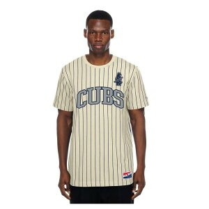 �j���[�G�� ���f�B�[�X �g�b�v�X T�V���c ���b�V�� Men's New Era Cream Chicago Cubs Throwback Meshback Pinstripe T-Shirt Cubeige �x�[�W��