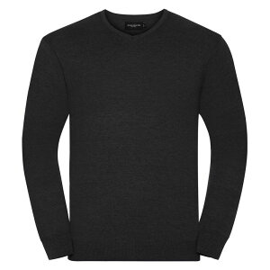 ���b�Z���A�X���`�b�N ���f�B�[�X �g�b�v�X T�V���c V�l�b�N �X�E�F�b�g �j�b�g Russell Athletic Russell Collection Mens Knitted V Neck Sweatshirt Charcoal Marl �`���R�[��
