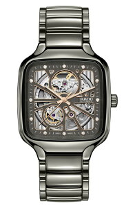 ���h �����Y �A�N�Z�T���[ �r���v RADO True Square Diamond Automatic Open Heart Bracelet Watch, 38mm Gray �O���[