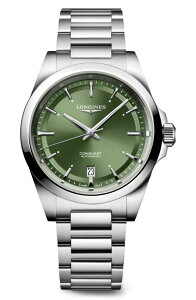 �����W�� �����Y �A�N�Z�T���[ �r���v Longines Conquest Automatic Bracelet Watch, 38mm Green �O���[��
