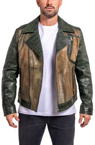 �}�Z�I �����Y �A�E�^�[ �W���P�b�g�E�u���]�� �v�����g ���U�[ Maceoo Ascension0026 Genuine Calf Hair & Croc Print Leather Jacket Green �O���[��