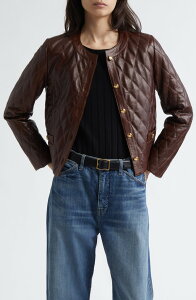 �j�����[�^�� ���f�B�[�X �A�E�^�[ �W���P�b�g�E�u���]�� �L���e�B���O ���U�[ Nili Lotan Amy Quilted Leather Jacket Bordeaux