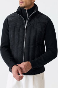 �}�b�J�[�W�� �����Y �A�E�^�[ �W���P�b�g�E�u���]�� �E�[�� �X�G�[�h �_�E�� Mackage Landen Suede & Merino Wool Hybridown Jacket with Bib Navy �l�C�r�[