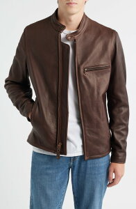 �V���b�g �j���[���[�N �����Y �A�E�^�[ �W���P�b�g�E�u���]�� ���U�[ Schott NYCaf Racer Oil Tanned Leather Moto Jacket Dark Brown �u���E��