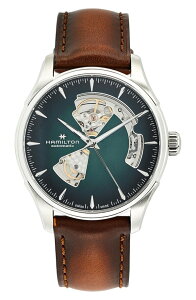�n�~���g�� �����Y �A�N�Z�T���[ �r���v ���U�[ Hamilton Jazzmaster Open Heart Automatic Leather Strap Watch, 40mm Brown/ Blue/ Silver �u���[