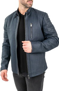 �}�Z�I �����Y �A�E�^�[ �W���P�b�g�E�u���]�� ���U�[ Maceoo Textured Leather Jacket Blue �u���[