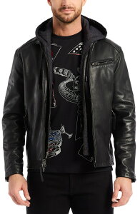 ���o�[�g�O���n�� �����Y �A�E�^�[ �W���P�b�g�E�u���]�� �L���e�B���O ���U�[ Robert Graham Cedro Leather Moto Jacket with Removable Quilted Biblack �u���b�N