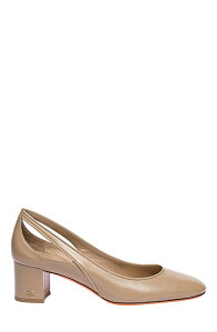 �T���g�[�j ���f�B�[�X �V���[�Y �p���v�X �J�b�g�A�E�g ���U�[ �q�[�� Santoni Women's leather mid-heel pump with almond toe and cut-out detail Brown �u���E��