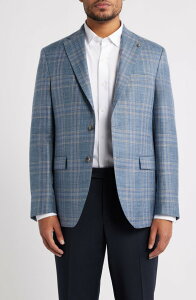 �W���b�N�r�N�^�[ �����Y �A�E�^�[ �W���P�b�g�E�u���]�� �E�[�� �V���N �R�[�g Jack Victor Midland Contemporary Fit Blue Plaid Wool & Silk Blend Sport Coat Mid Blue �u���[
