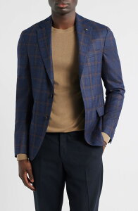 �W���b�N�r�N�^�[ �����Y �A�E�^�[ �W���P�b�g�E�u���]�� �E�[�� �V���N �R�[�g Jack Victor Midland Contemporary Fit Plaid Wool & Silk Blend Sport Coat Navy �l�C�r�[