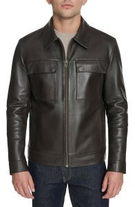 �R�[���n�[�� �����Y �A�E�^�[ �W���P�b�g�E�u���]�� �V���c ���U�[ Cole Haan Leather Zip Shirt Jacket Dark Brown �u���E��
