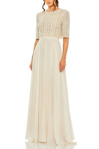 �}�b�N�_�K�� ���f�B�[�X �g�b�v�X �����s�[�X �V�t�H�� Mac Duggal Fully Beaded 3/4 Sleeves Top Chiffon Gownude
