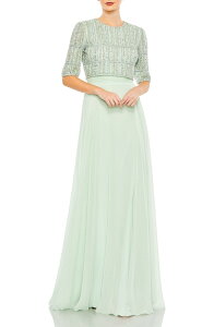 �}�b�N�_�K�� ���f�B�[�X �g�b�v�X �����s�[�X �V�t�H�� Mac Duggal Fully Beaded 3/4 Sleeves Top Chiffon Gown Sage �Z�[�W