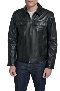 �R�[���n�[�� �����Y �A�E�^�[ �W���P�b�g�E�u���]�� ���U�[ Cole Haan Leather Trucker Jacket Black �u���b�N