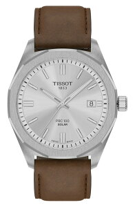 �e�B�\�b�g �����Y �A�N�Z�T���[ �r���v ���U�[ Tissot PRC 100 Solar Quartz Leather Strap Watch, 39mm Silver �V���o�[