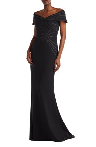 �^�_�V�V���[�W ���f�B�[�X �g�b�v�X �����s�[�X Tadashi Shoji Off the Shoulder Corset Bodice Gown Black �u���b�N