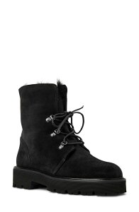 �A�N�A�^���A ���f�B�[�X �V���[�Y �u�[�c�E���C���u�[�c Aquatalia Eva Faux Shearling Cuff Weatherproof Hiker Boot Black Suede �u���b�N