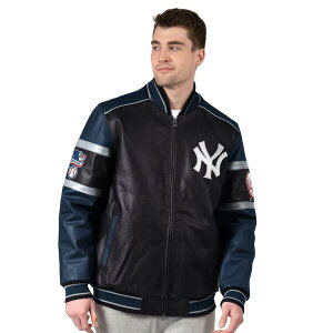 �J�[�� �o���N�X �����Y �A�E�^�[ �W���P�b�g�E�u���]�� ���U�[ Men's G-III Sports by Carl Banks Black New York Yankees Leather Varsity Jacket Black �u���b�N