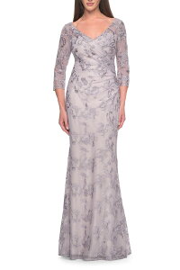 ���t�F�� ���f�B�[�X �g�b�v�X �����s�[�X ���[�X La Femme Pastelace Mother of the Bride Gown withree Quarter Sleeves Dusty Lilac ���C���b�N