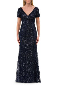 ���t�F�� ���f�B�[�X �g�b�v�X �����s�[�X �v�����g �X�p���R�[�� �G���p�C�A La Femmempire Waist Evening Dress with Print Sequin Designavy �l�C�r�[
