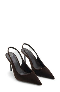 �}���S ���f�B�[�X �V���[�Y �q�[�� MANGO Mica Pointed Toe Slingback Pump Chocolate �`���R���[�g