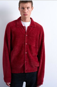 �g�b�v�}�� �����Y �A�E�^�[ �p�[�J�[�E�X�E�F�b�g �J�[�f�B�K�� Topman Fluffy Collared Cardigan Burgundy �o�[�K���f�B