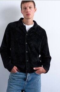 �g�b�v�}�� �����Y �A�E�^�[ �p�[�J�[�E�X�E�F�b�g �J�[�f�B�K�� Topman Fluffy Collared Cardigan Black �u���b�N