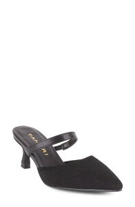 �^�n�� ���f�B�[�X �V���[�Y �q�[�� Tahari Fuji Pointed Toe Kitten Heel Mule Black �u���b�N