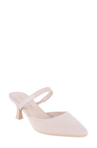 �^�n�� ���f�B�[�X �V���[�Y �q�[�� Tahari Fuji Pointed Toe Kitten Heel Mule Natural