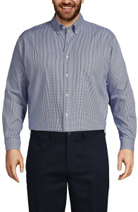 �����Y�G���h �����Y �g�b�v�X �V���c �{�^���_�E�� �R�b�g�� �_�E�� Lands' End No Iron Supima Cotton Pinpoint Buttondown Collar Dresshirt Rich Sapphire Check �T�t�@�C�A