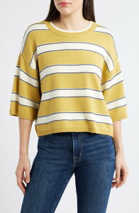 �E�B�b�g&�E�B�Y�_�� ���f�B�[�X �A�E�^�[ �p�[�J�[�E�X�E�F�b�g �Z�[�^�[ Wit & Wisdom Boxy Stripe Sweater Golden Glow/ Off White �I�t�z���C�g