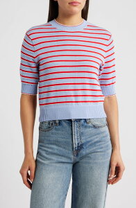 ���C�h�E�F�� ���f�B�[�X �A�E�^�[ �p�[�J�[�E�X�E�F�b�g �N���[�l�b�N �Z�[�^�[ Madewell Textural Stitch Crewneck Sweater Light Blue Trio Stripe �u���[