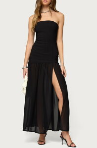 �A�f�B�N�e�b�h ���f�B�[�X �g�b�v�X �����s�[�X�g���b�v���X �}�L�V EDIKTED Marisa Strapless Drop Waist Mixed Media Maxi Dress Black �u���b�N