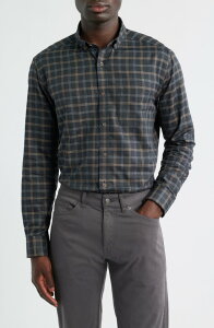 �W�����X�g���A���h�}�[�t�B�[ �����Y �g�b�v�X �V���c �R�b�g�� Johnston & Murphy Plaid Heathered Cotton Button-Up Shirt Charcoal/Tan Grid Check �`���R�[��