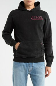 �t�H���_�b�` �����Y �A�E�^�[ �p�[�J�[�E�X�E�F�b�g �h�J ���S �t���[�X Von Dutch Logo Embroidered Fleece Pullover Hoodie Black Mineral Wash �u���b�N