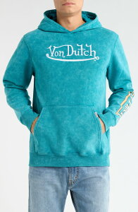 �t�H���_�b�` �����Y �A�E�^�[ �p�[�J�[�E�X�E�F�b�g �h�J �t���[�X �O���t�B�b�N Von Dutch Embroidered Fleece Graphic Hoodie Ocean Depth Mineral Wash