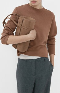 �}���S ���f�B�[�X �A�E�^�[ �p�[�J�[�E�X�E�F�b�g �N���[�l�b�N �Z�[�^�[ �j�b�g MANGO Fine Knit Crewneck Sweater Medium Brown �u���E��