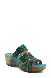 �X�v�����O�X�e�b�v ���f�B�[�X �V���[�Y �q�[�� �v���b�g�t�H�[�� �T���_�� L'Artiste by Spring Step Carbone Platform Slide Sandal Green Multi �O���[��